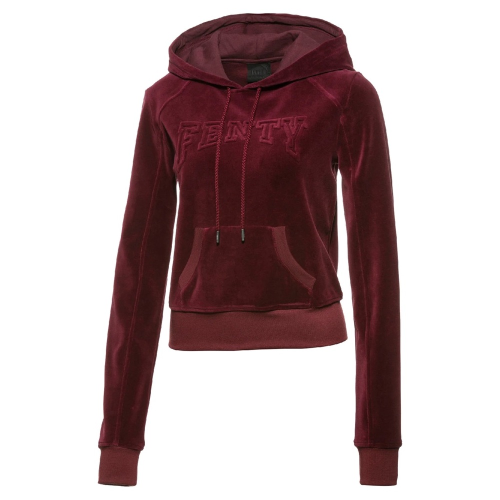 RARE! Puma by Fenty Rihanna Velour Cropped Hoodie Sweatshirt Maroon Velvet Med